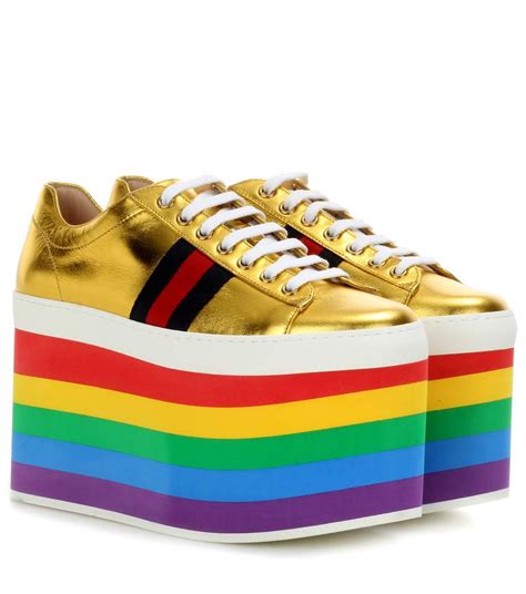 gucci rainbow platform shoes|gucci peggy metallic shoes.